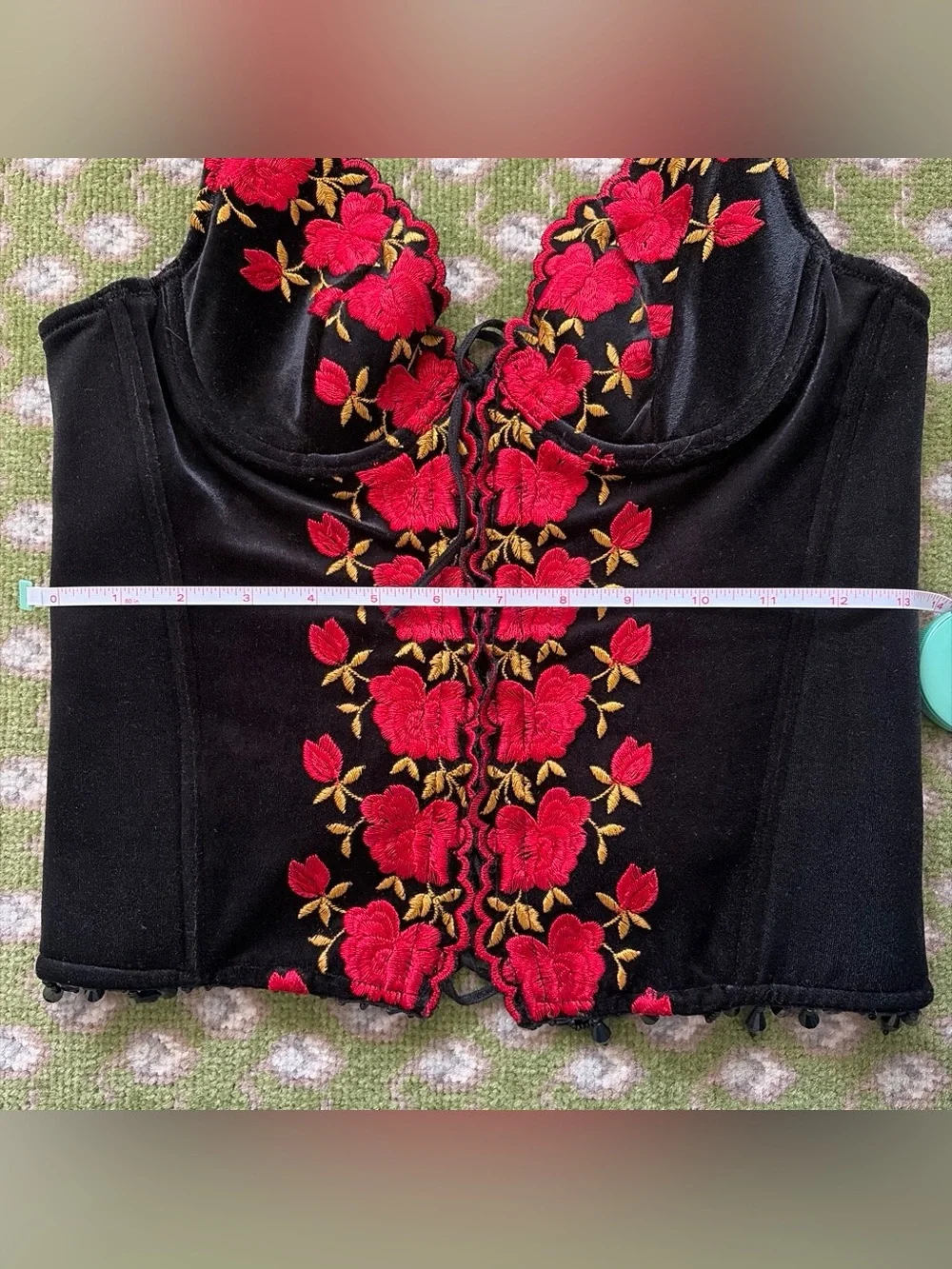 Victoria's Secret Black Bustier Camisole with Red Floral Embroidery - Picture 7 of 7